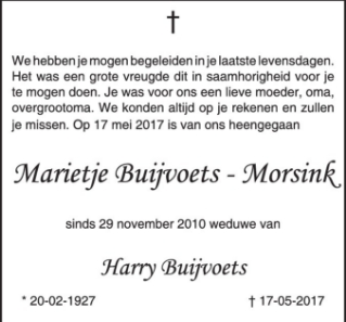 MarietjeMorsinkOverlijdensbericht